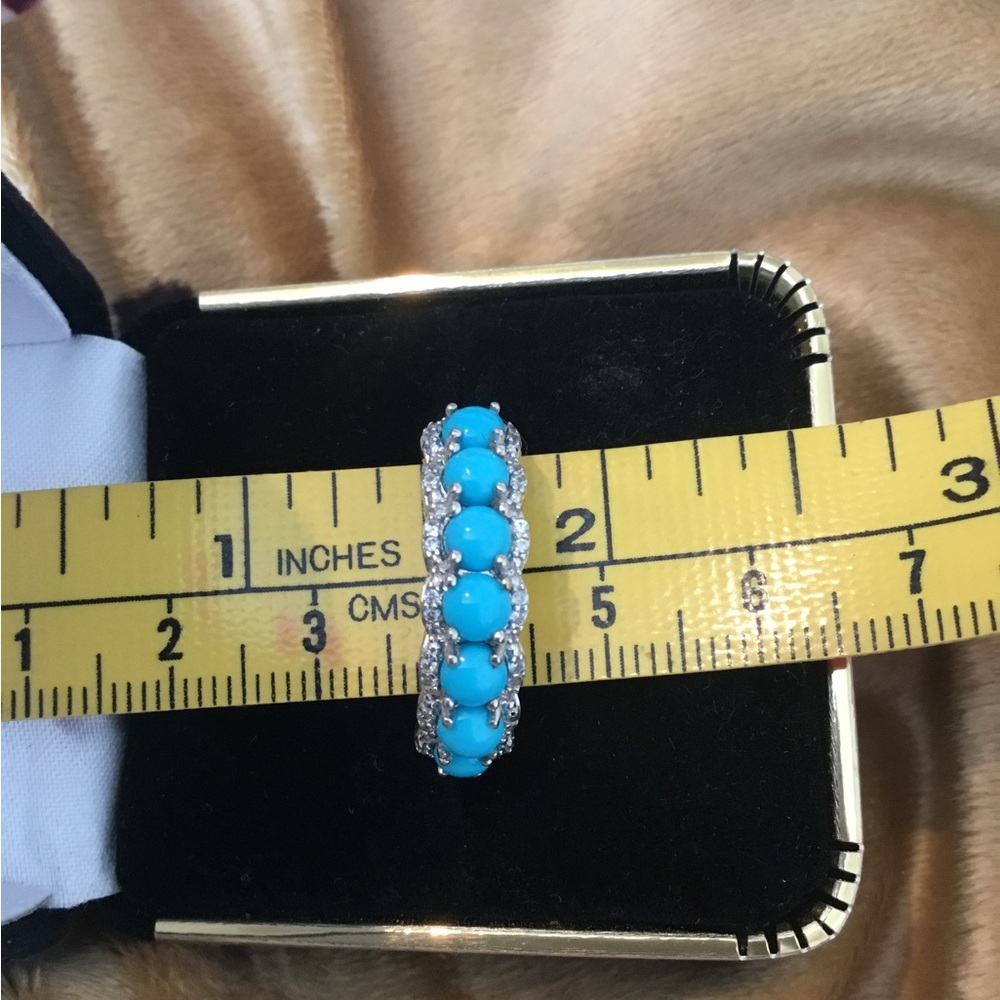 NWOT Sleeping Beauty Turquoise & White Zircon Sterling Silver Ring - Picture 12 of 12